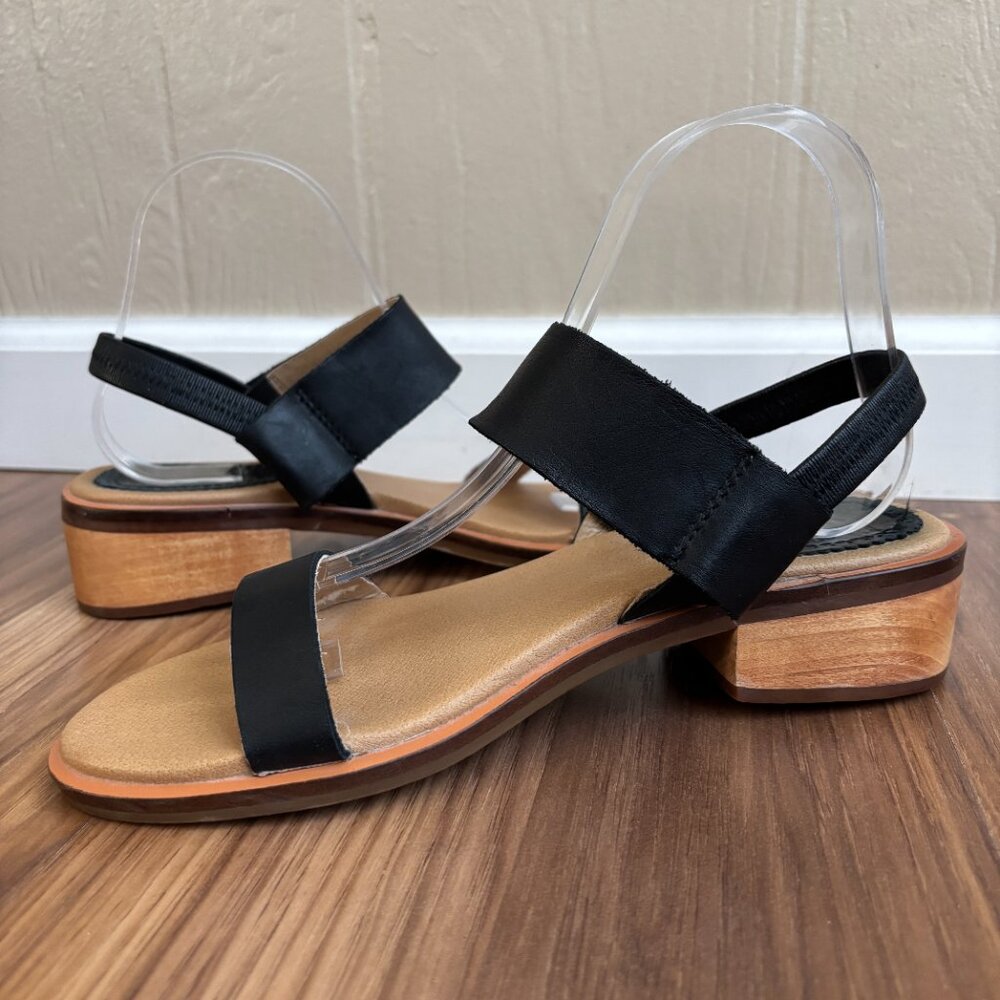 Anthropologie Leather Essential Black Latigo Halo Block Heel Sandals - Picture 3 of 10